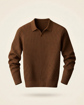 St. Martin Co Ribbed Knit Polo Collar Sweater Tobacco — front view