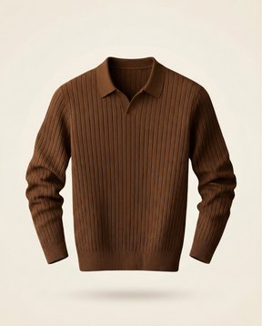St. Martin Co Ribbed Knit Polo Collar Sweater Tobacco — front view