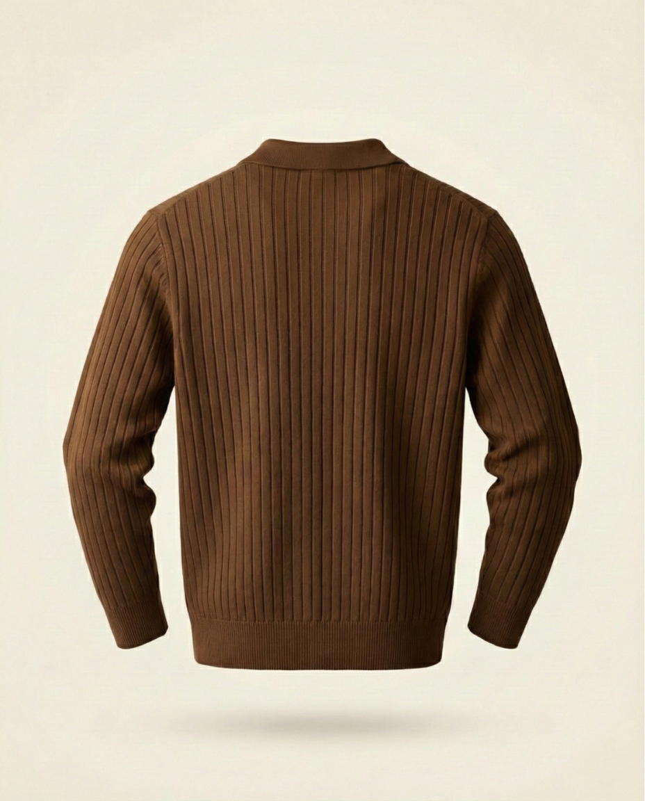 St. Martin Co Ribbed Knit Polo Collar Sweater Tobacco — detail view