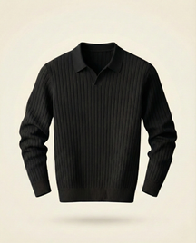St. Martin Co Ribbed Knit Polo Collar Sweater Tobacco — detail view