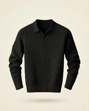 St. Martin Co Ribbed Knit Polo Collar Sweater Tobacco — detail view