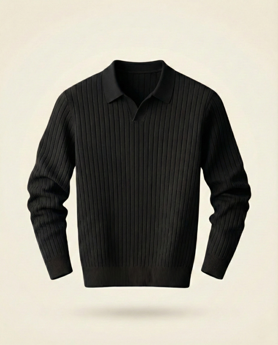 St. Martin Co Ribbed Knit Polo Collar Sweater Tobacco — detail view