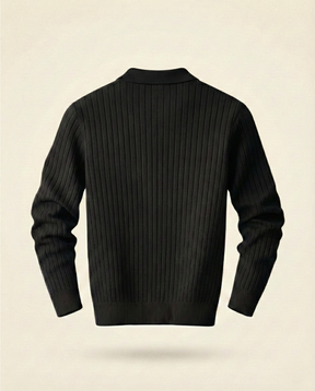 St. Martin Co Ribbed Knit Polo Collar Sweater Tobacco — detail view