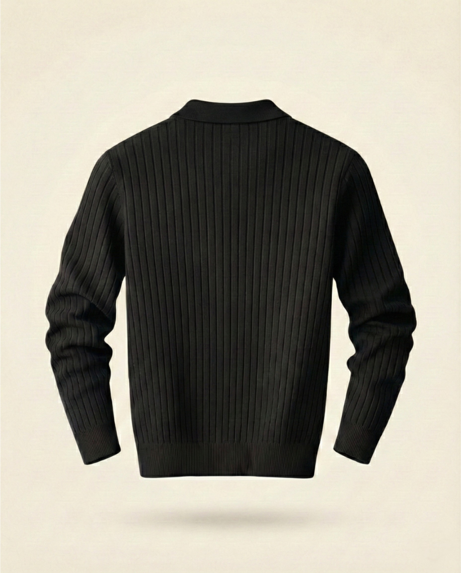 St. Martin Co Ribbed Knit Polo Collar Sweater Tobacco — detail view