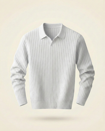 St. Martin Co Ribbed Knit Polo Collar Sweater Tobacco — detail view