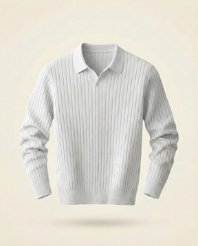 St. Martin Co Ribbed Knit Polo Collar Sweater Tobacco — detail view