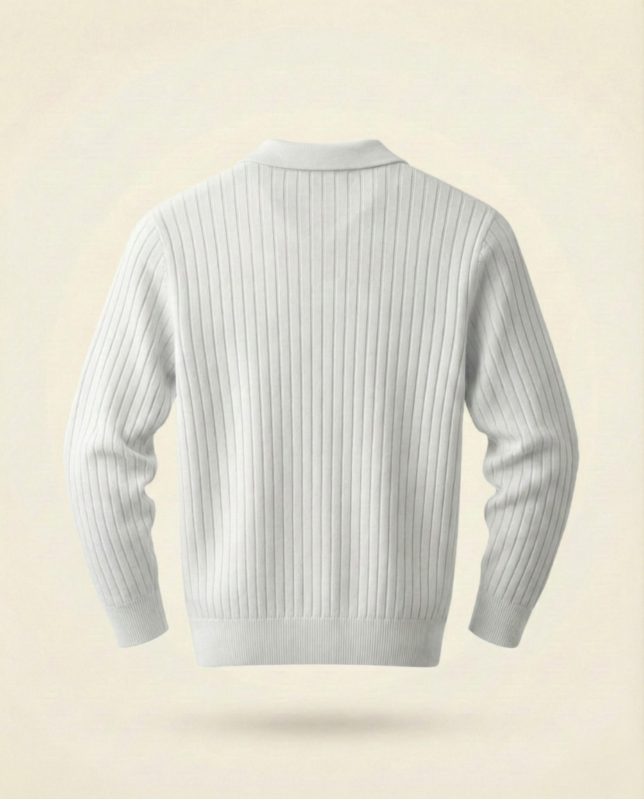 St. Martin Co Ribbed Knit Polo Collar Sweater Tobacco — detail view