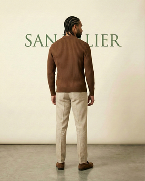 St. Martin Co Ribbed Knit Polo Collar Sweater Tobacco — detail view