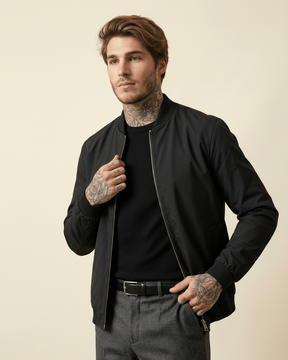 St. Martin Co Black Structured Bomber With Ribbed Trim — front view
