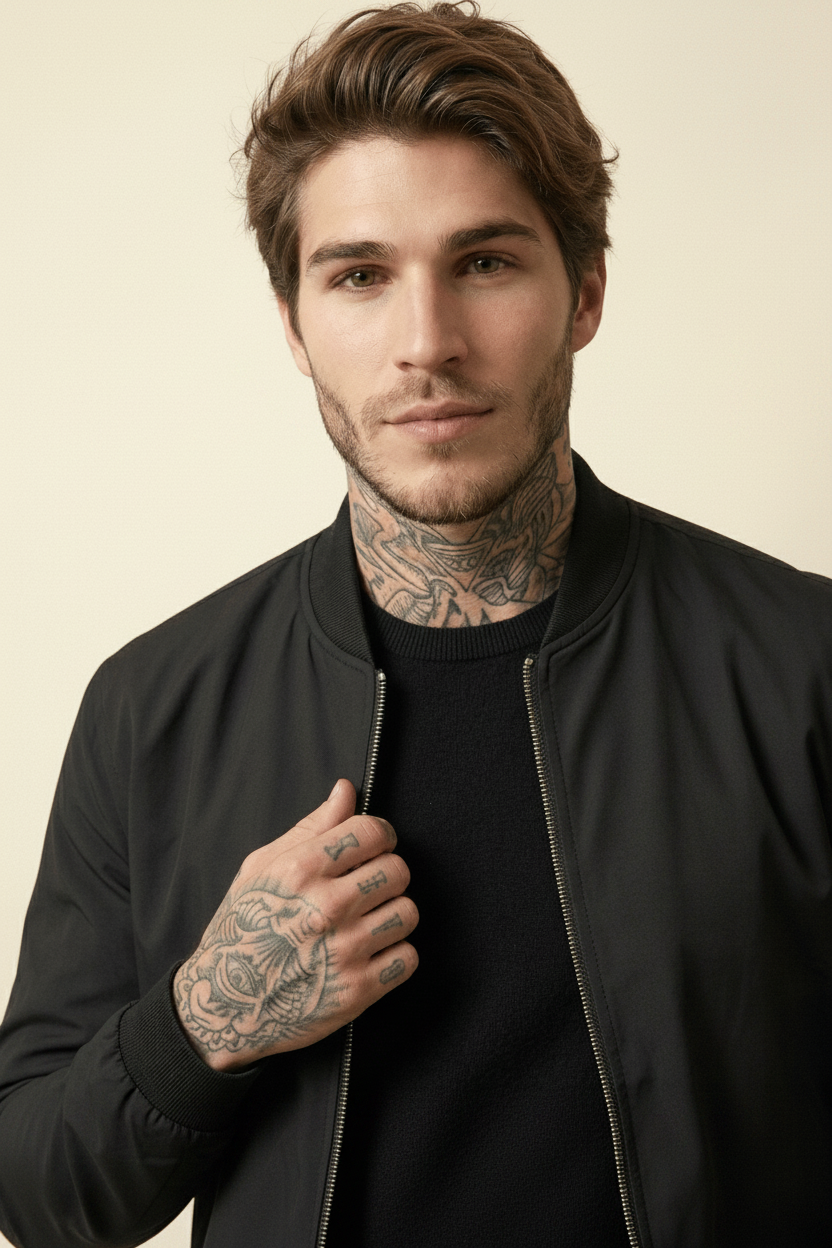 St. Martin Co Black Structured Bomber With Ribbed Trim — side view