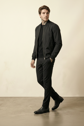 St. Martin Co Black Structured Bomber With Ribbed Trim — detail view