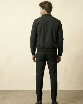St. Martin Co Black Structured Bomber With Ribbed Trim — detail view