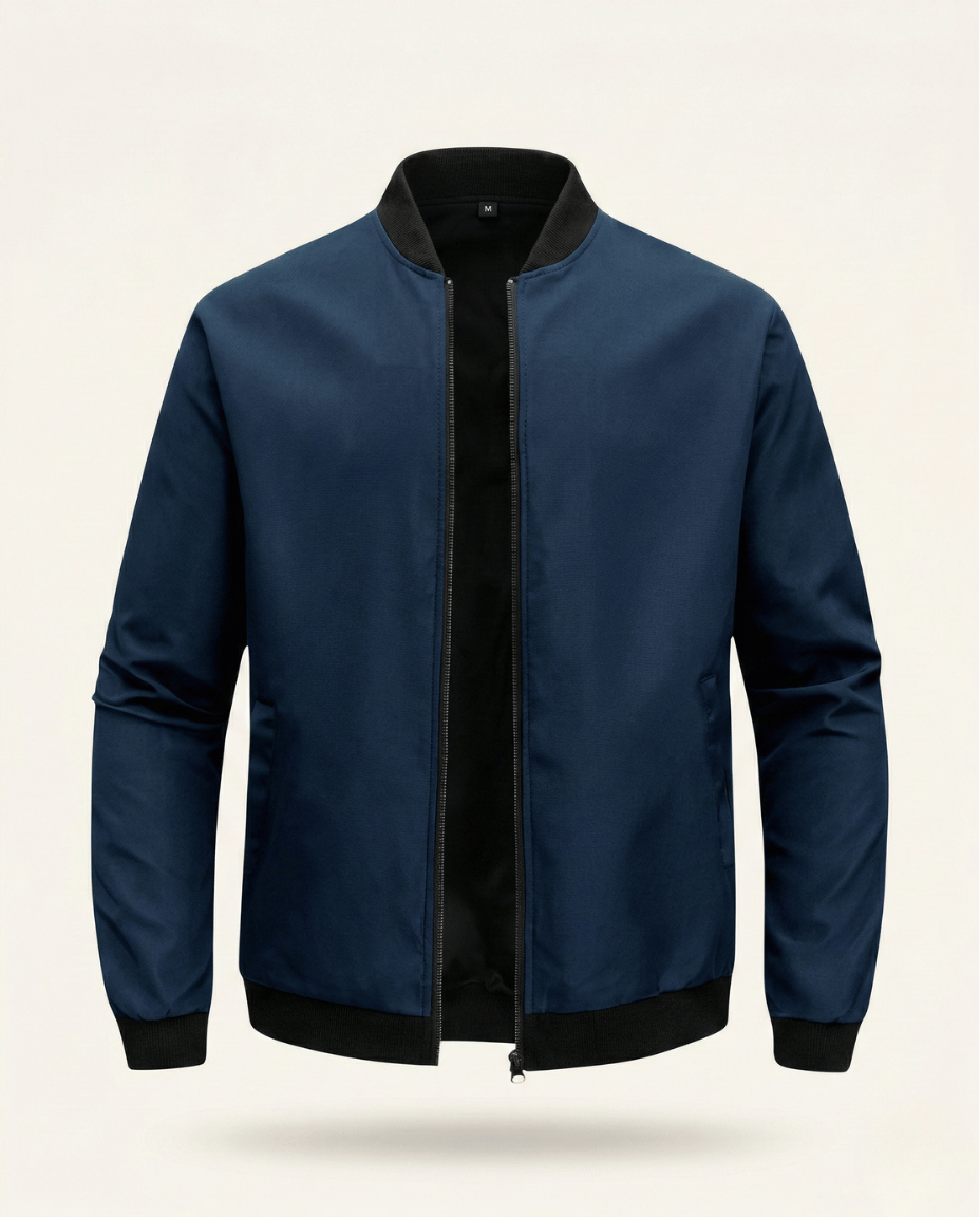 St. Martin Co Black Structured Bomber With Ribbed Trim — detail view