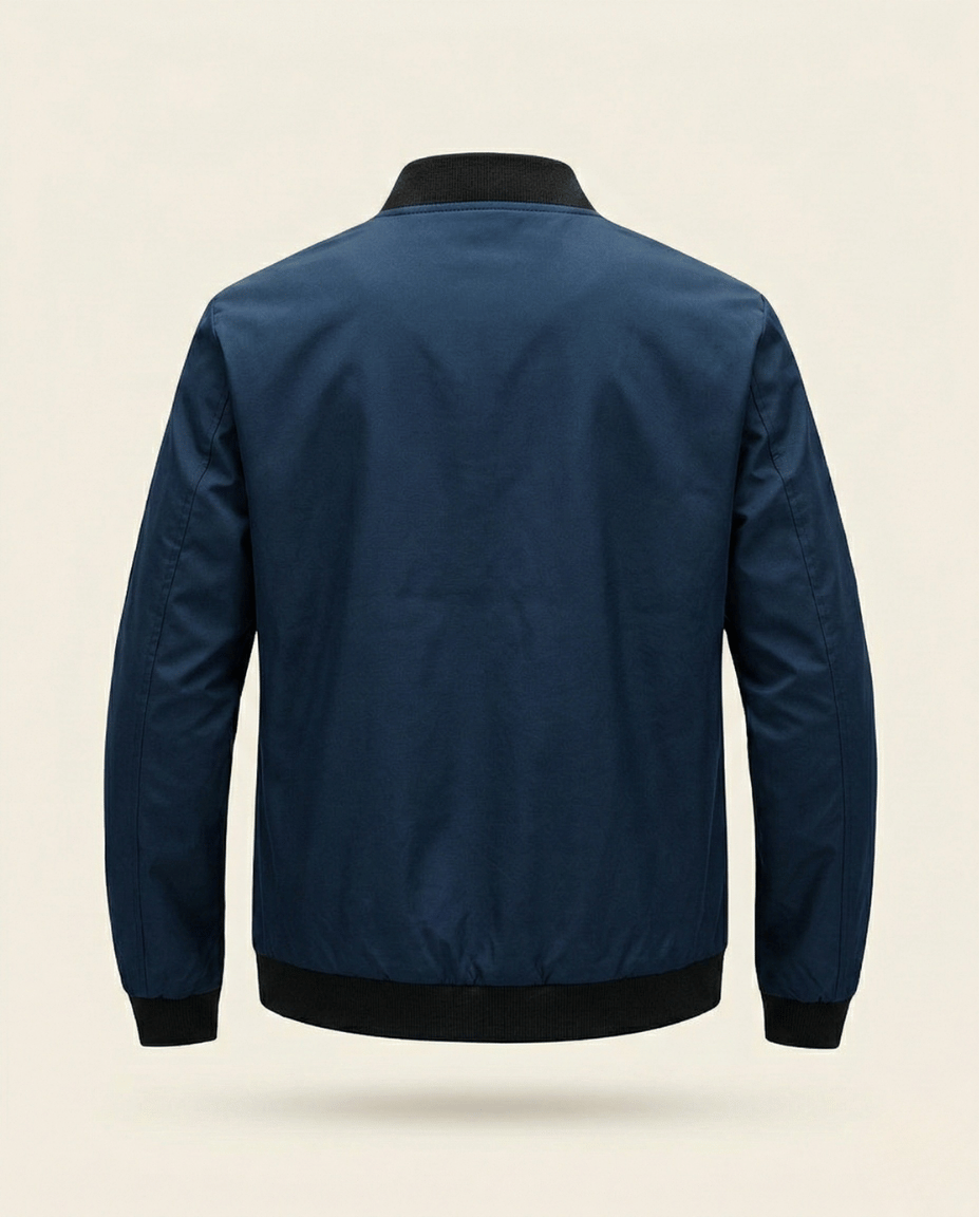 St. Martin Co Black Structured Bomber With Ribbed Trim — detail view