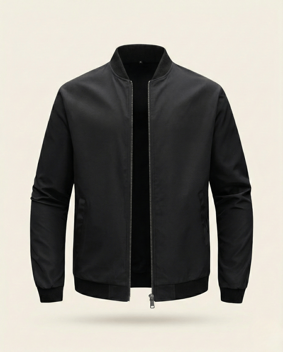 St. Martin Co Black Structured Bomber With Ribbed Trim — back view