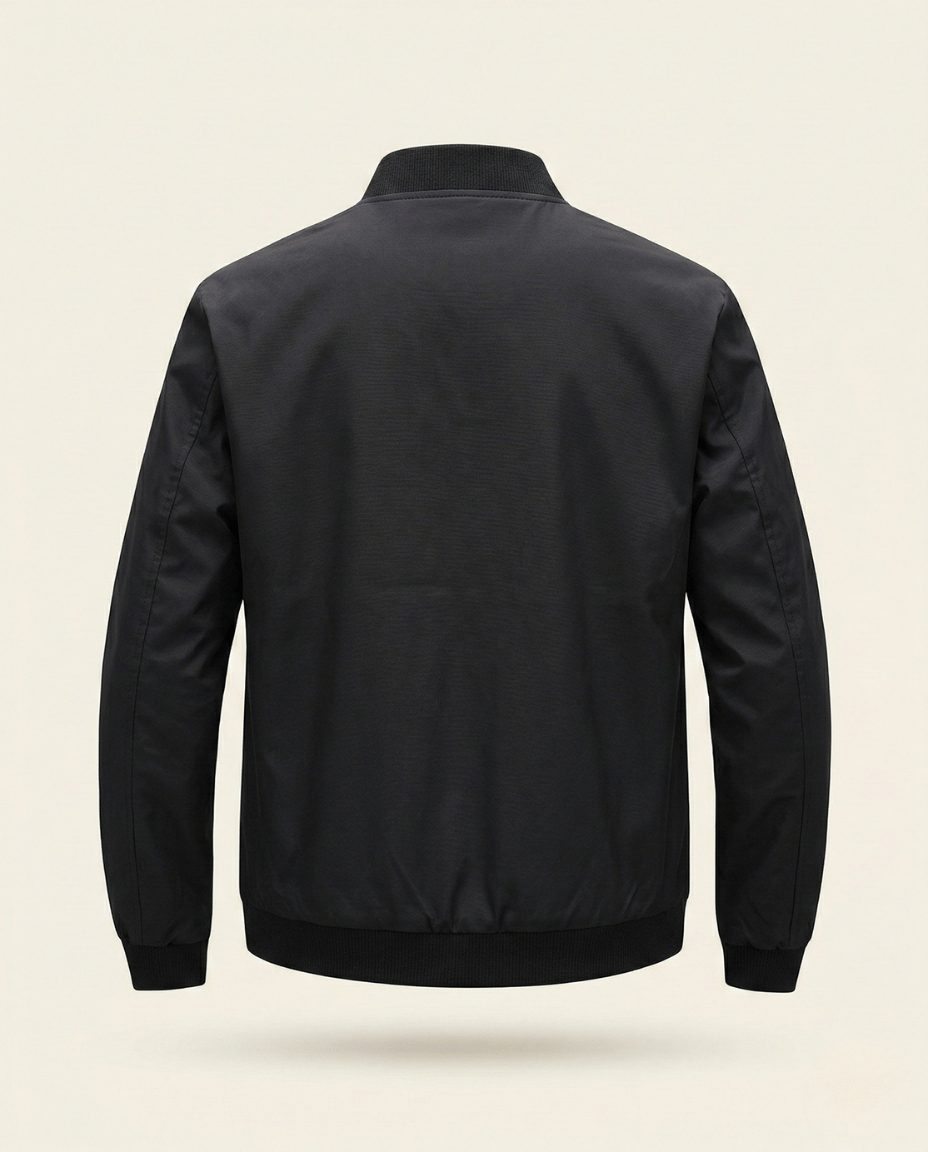 St. Martin Co Black Structured Bomber With Ribbed Trim — detail view