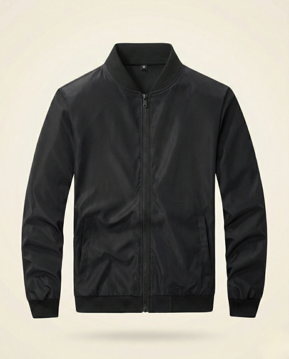 St. Martin Co Black Structured Bomber With Ribbed Trim — detail view