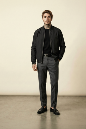 St. Martin Co Black Structured Bomber With Ribbed Trim — lifestyle view