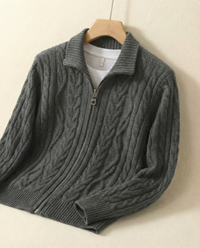 St. Martin Co Grey Cable-Knit Quarter-Zip Pullover — detail view