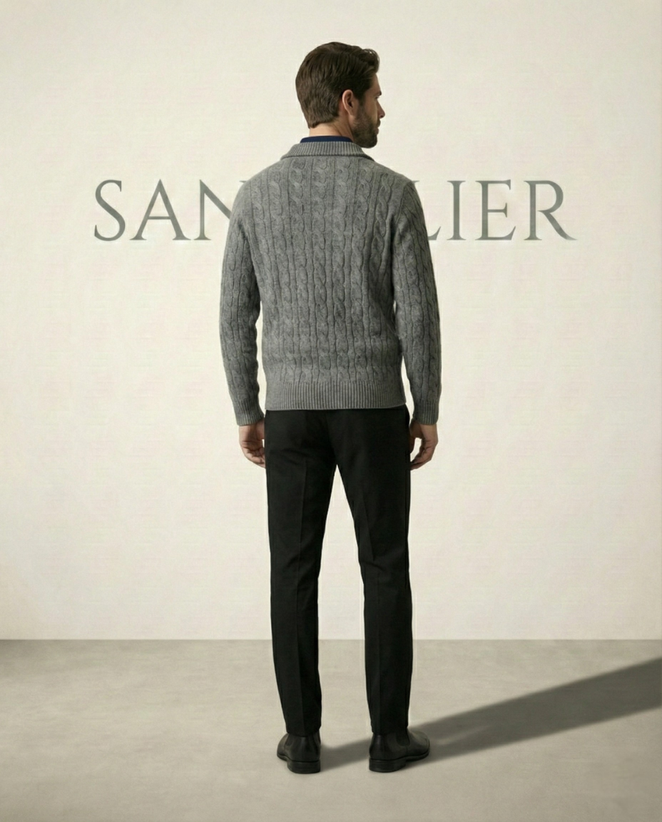 St. Martin Co Grey Cable-Knit Quarter-Zip Pullover — lifestyle view