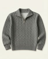 St. Martin Co Grey Cable-Knit Quarter-Zip Pullover — front view