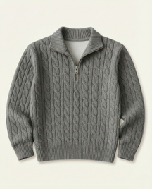 St. Martin Co Grey Cable-Knit Quarter-Zip Pullover — front view