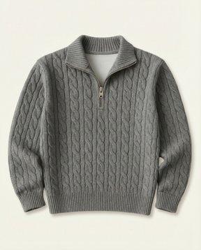 St. Martin Co Grey Cable-Knit Quarter-Zip Pullover — front view