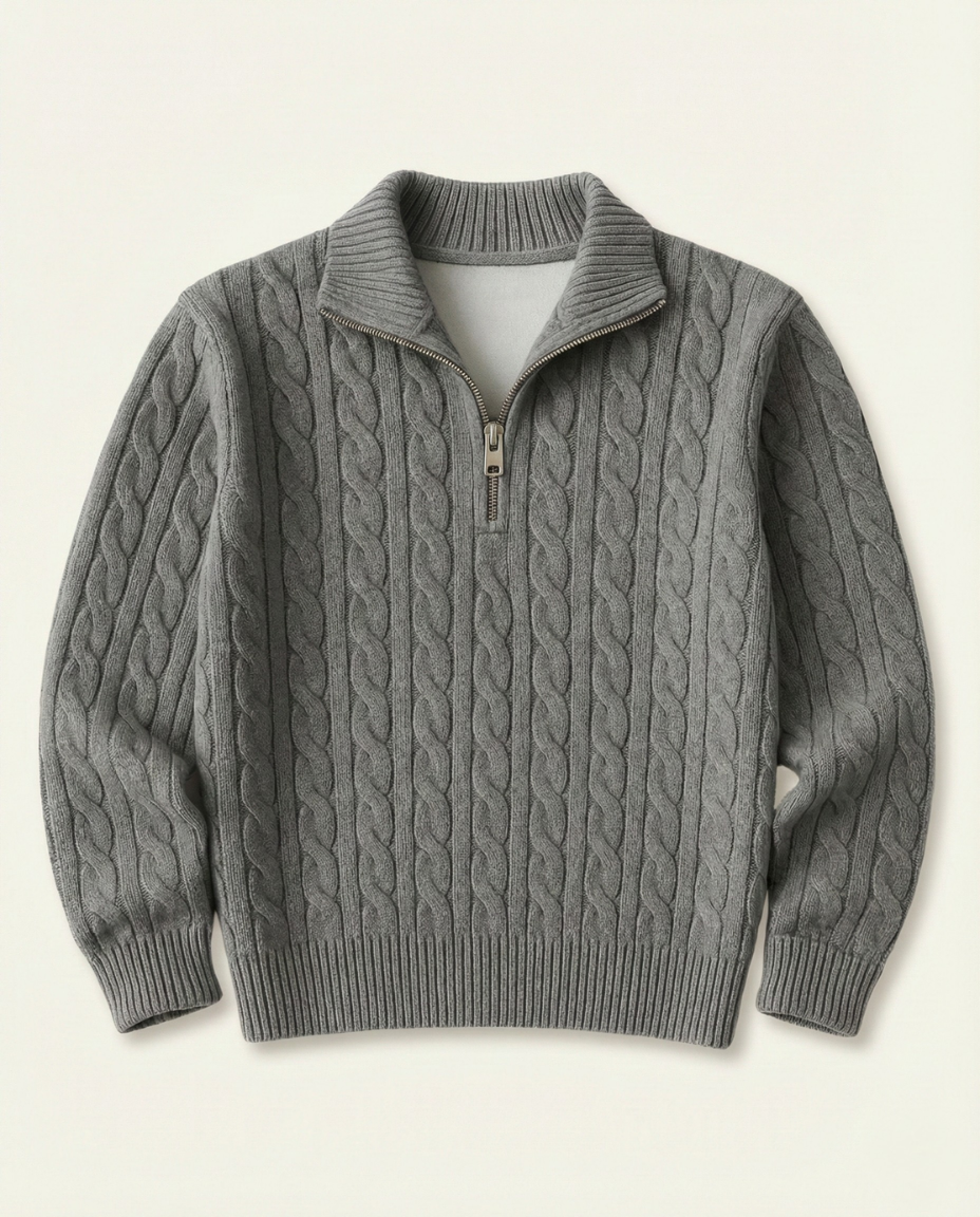 St. Martin Co Grey Cable-Knit Quarter-Zip Pullover — front view