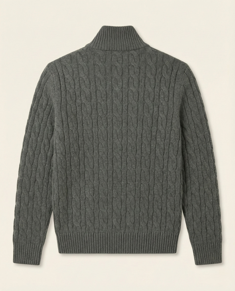 St. Martin Co Grey Cable-Knit Quarter-Zip Pullover — detail view