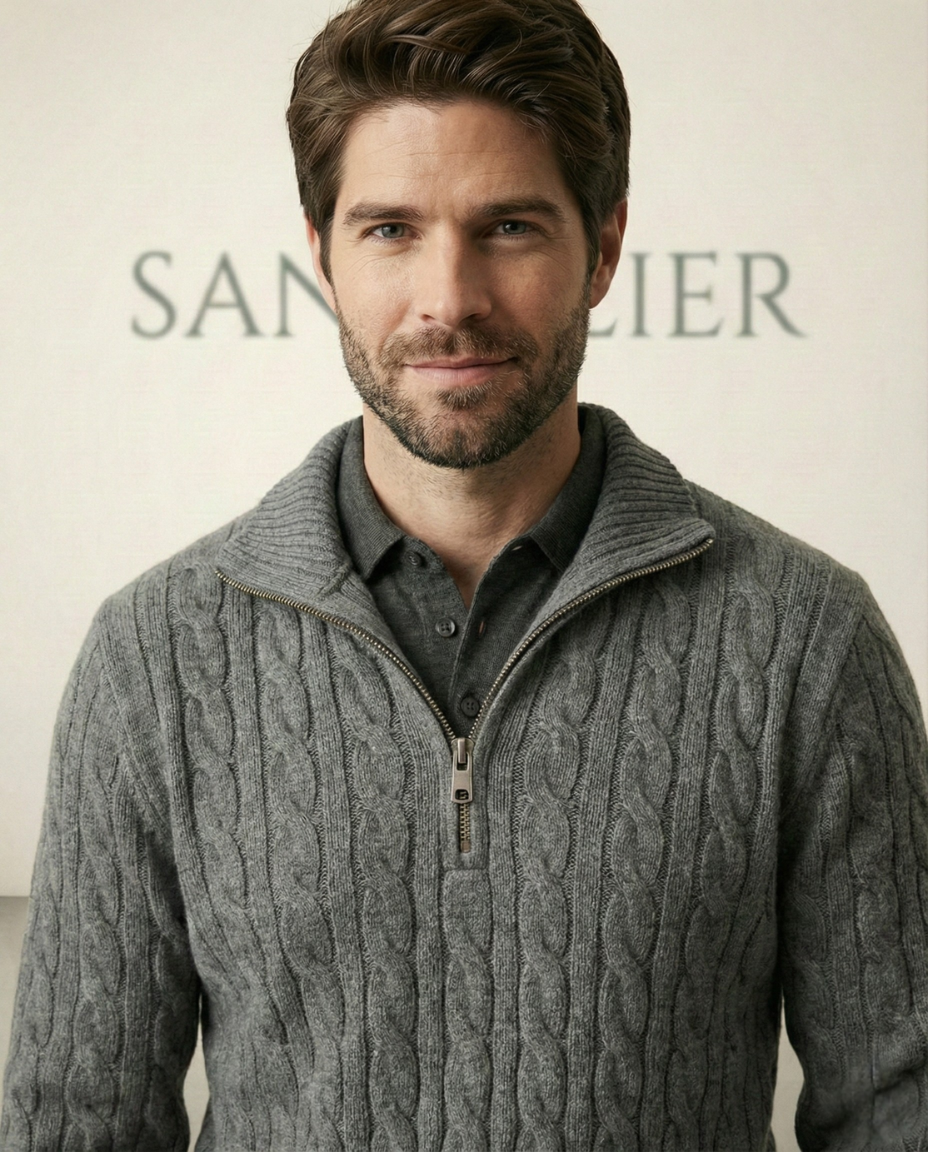 St. Martin Co Grey Cable-Knit Quarter-Zip Pullover — back view