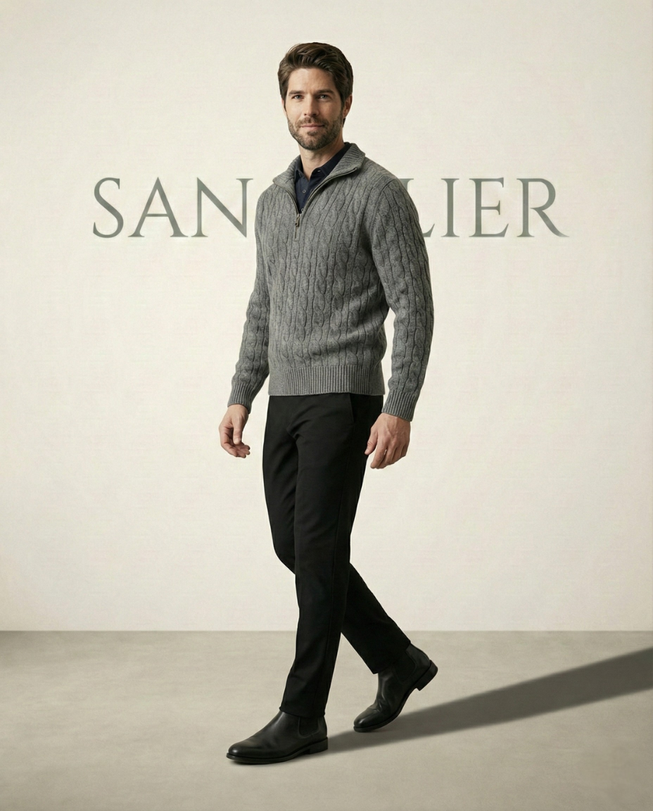 St. Martin Co Grey Cable-Knit Quarter-Zip Pullover — side view