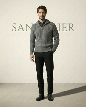 St. Martin Co Grey Cable-Knit Quarter-Zip Pullover — detail view
