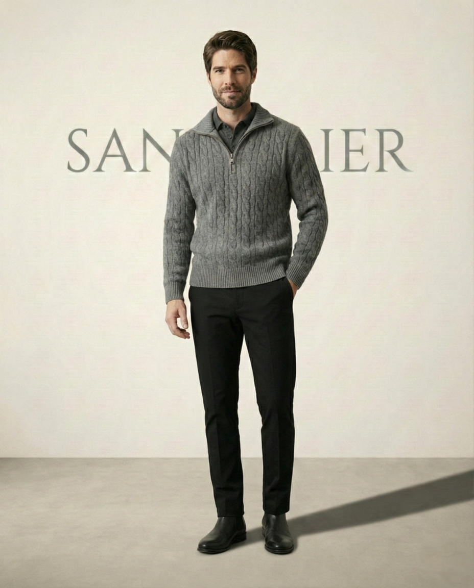 St. Martin Co Grey Cable-Knit Quarter-Zip Pullover — detail view