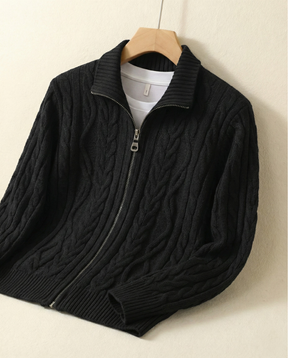 St. Martin Co Grey Cable-Knit Quarter-Zip Pullover — detail view
