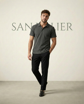 St. Martin Co Charcoal Waffle-Knit Short Sleeve Polo — lifestyle view