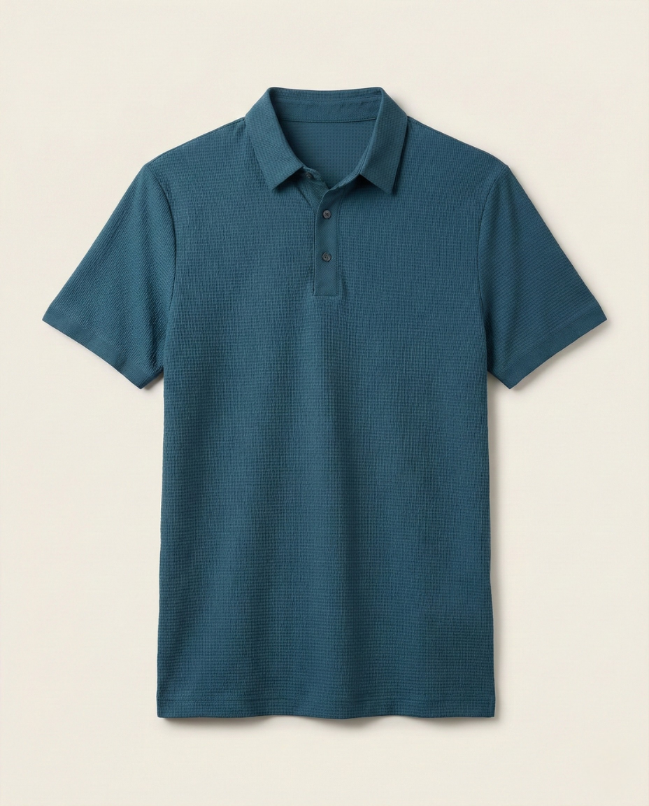 St. Martin Co Charcoal Waffle-Knit Short Sleeve Polo — detail view