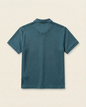 St. Martin Co Charcoal Waffle-Knit Short Sleeve Polo — detail view
