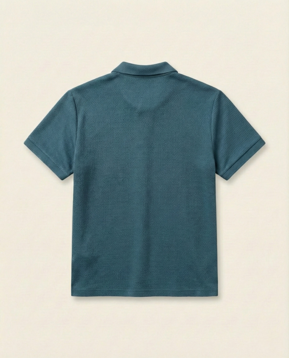 St. Martin Co Charcoal Waffle-Knit Short Sleeve Polo — detail view