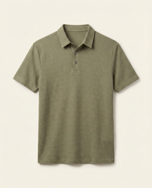 St. Martin Co Charcoal Waffle-Knit Short Sleeve Polo — detail view
