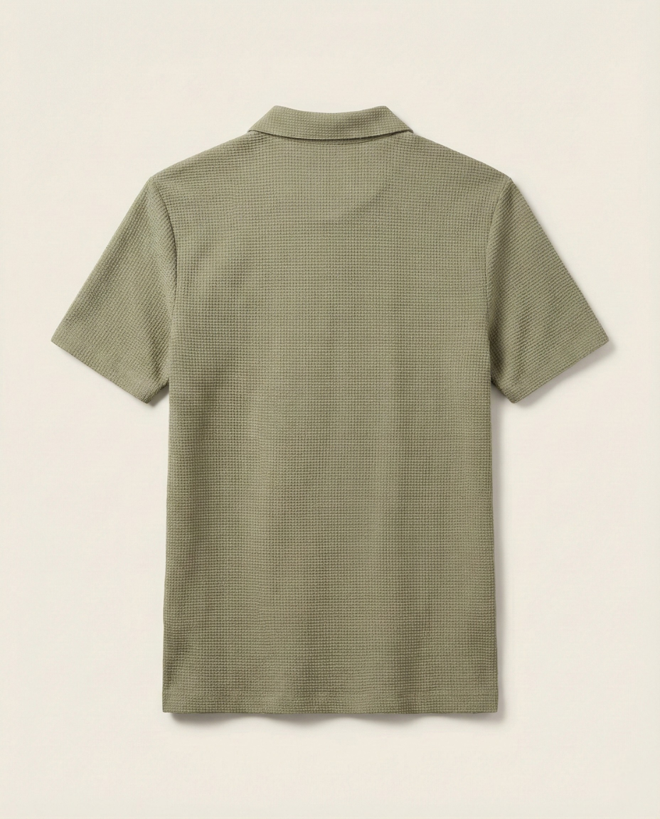 St. Martin Co Charcoal Waffle-Knit Short Sleeve Polo — detail view
