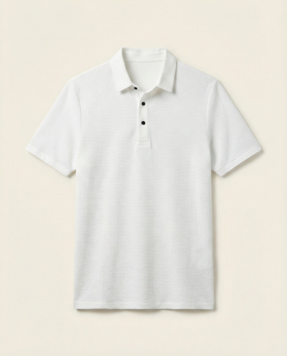 St. Martin Co Charcoal Waffle-Knit Short Sleeve Polo — detail view