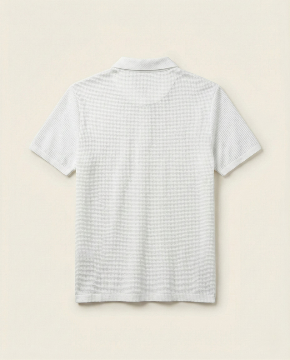 St. Martin Co Charcoal Waffle-Knit Short Sleeve Polo — detail view