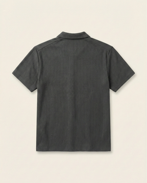 St. Martin Co Charcoal Waffle-Knit Short Sleeve Polo — detail view