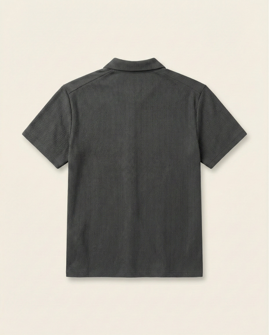St. Martin Co Charcoal Waffle-Knit Short Sleeve Polo — detail view