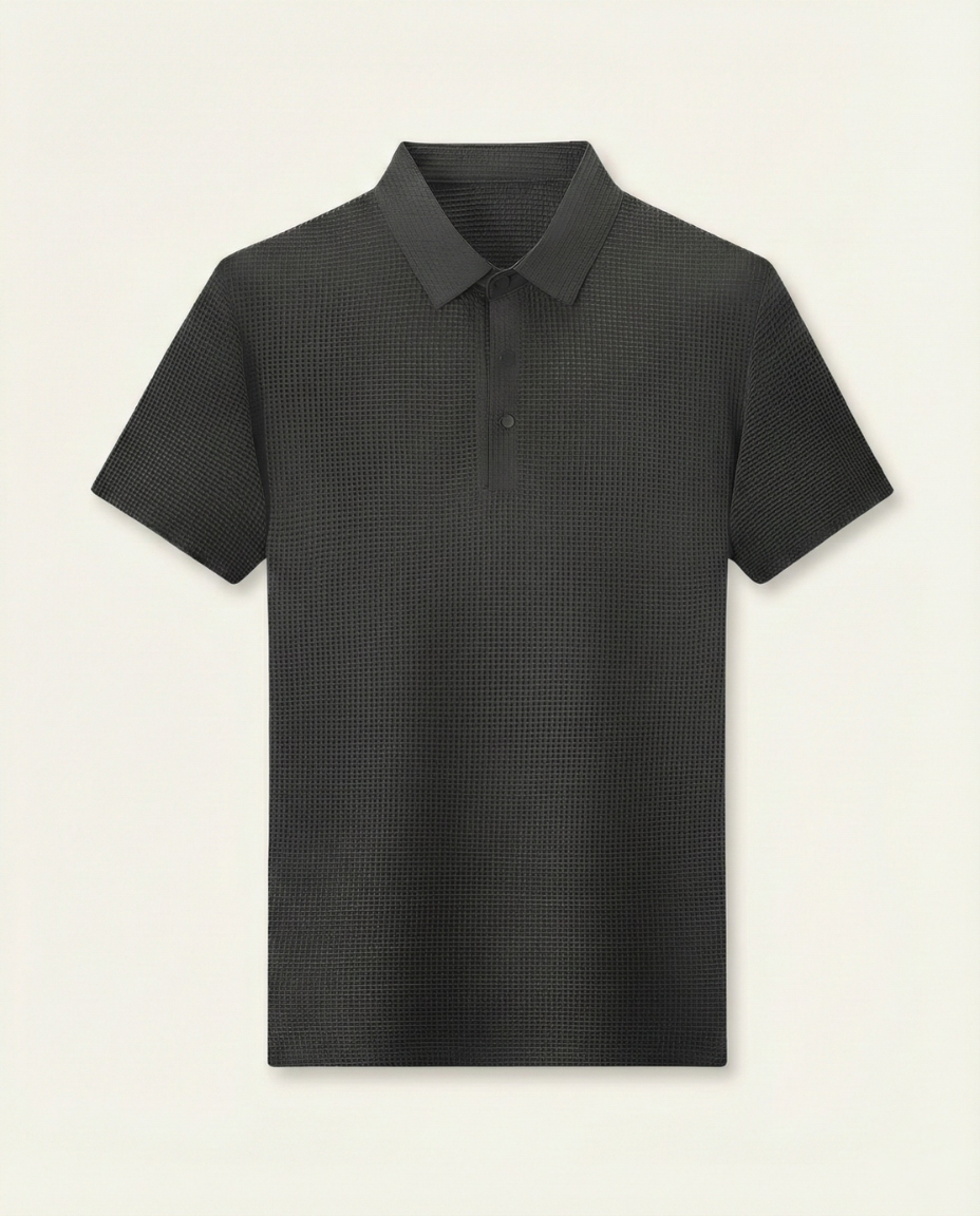 St. Martin Co Charcoal Waffle-Knit Short Sleeve Polo — front view