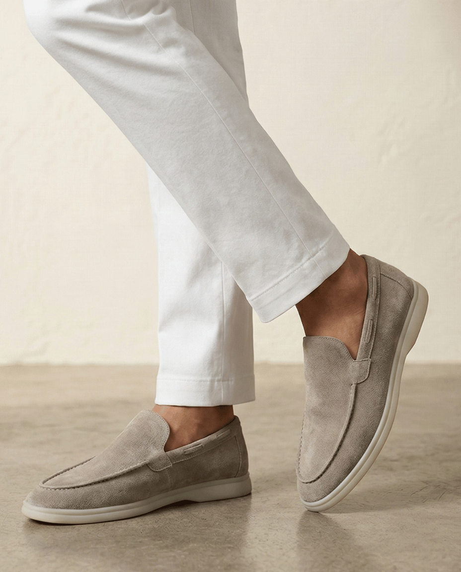St. Martin Co Suede Slip-On Loafer Cream Rubber Sole — back view