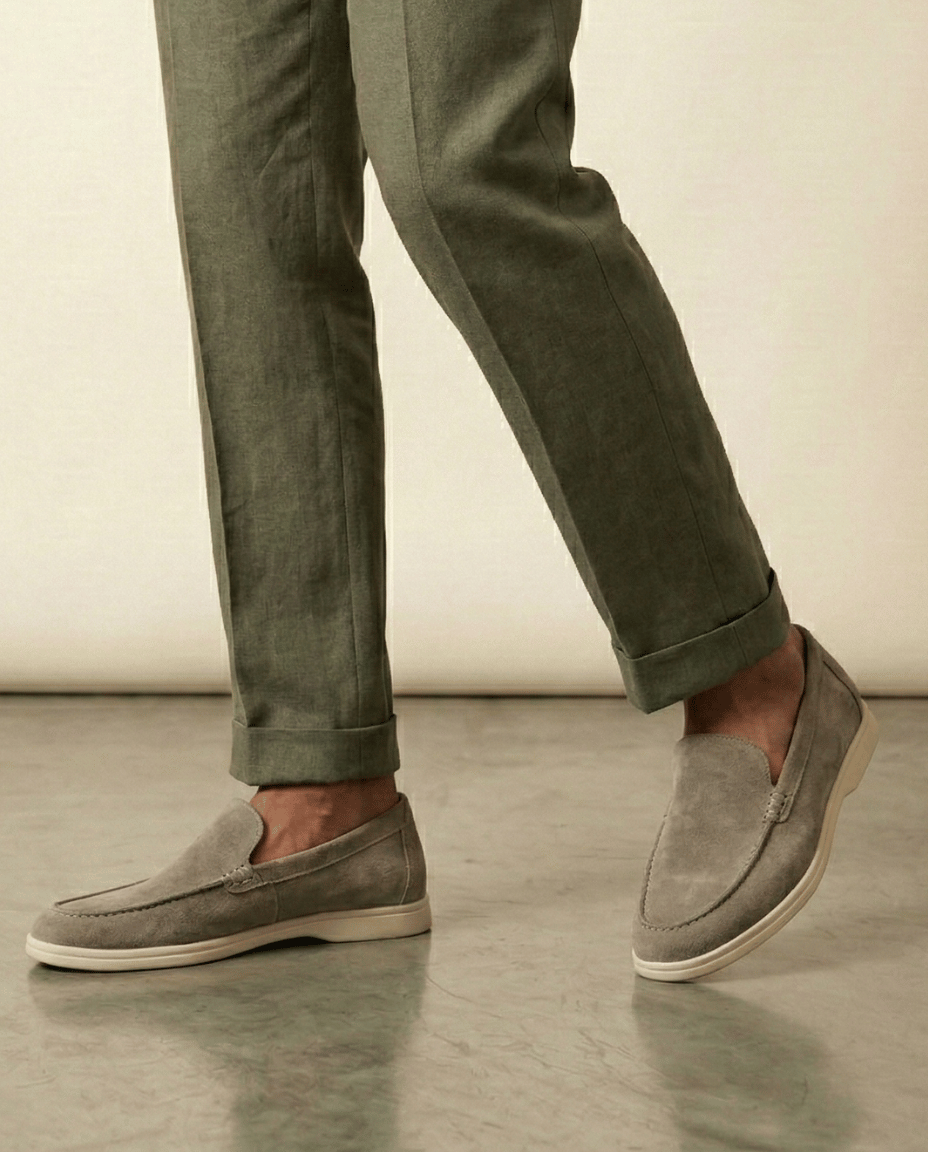 St. Martin Co Suede Slip-On Loafer Cream Rubber Sole — detail view