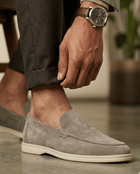 St. Martin Co Suede Slip-On Loafer Cream Rubber Sole — side view