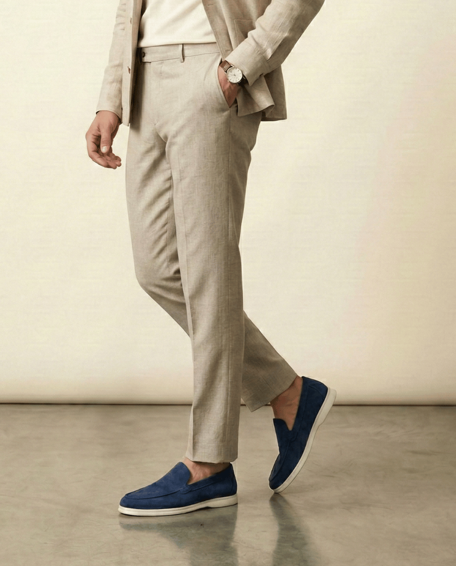 St. Martin Co Suede Slip-On Loafer Cream Rubber Sole — detail view