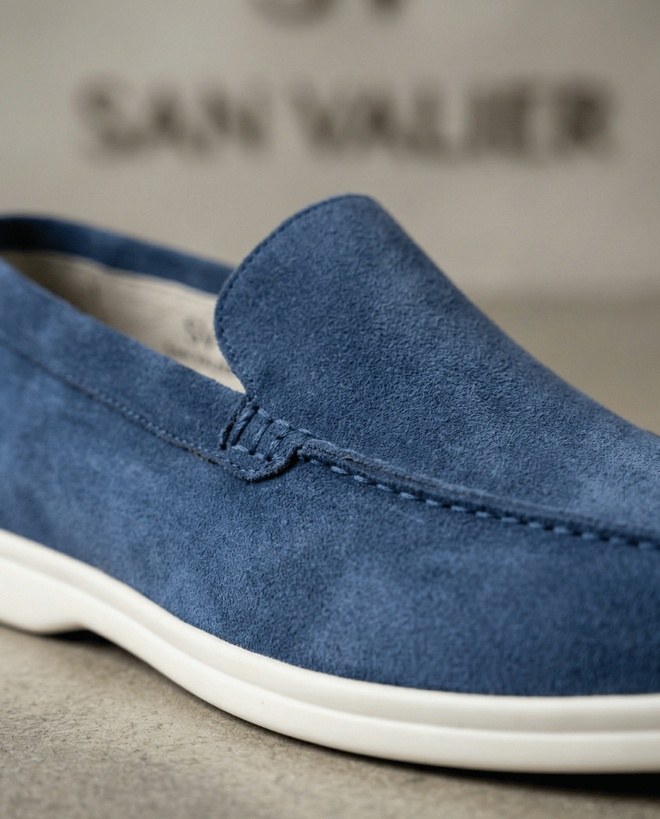 St. Martin Co Suede Slip-On Loafer Cream Rubber Sole — detail view